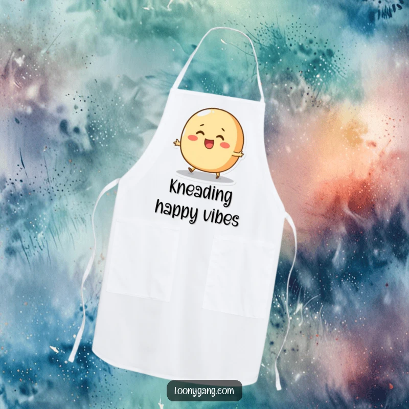 Funny Bread Roll Skip Apron showcasing a round, cheerful bread roll character attempting to skip with pure joy, making kitchen tasks more delightful and comical.