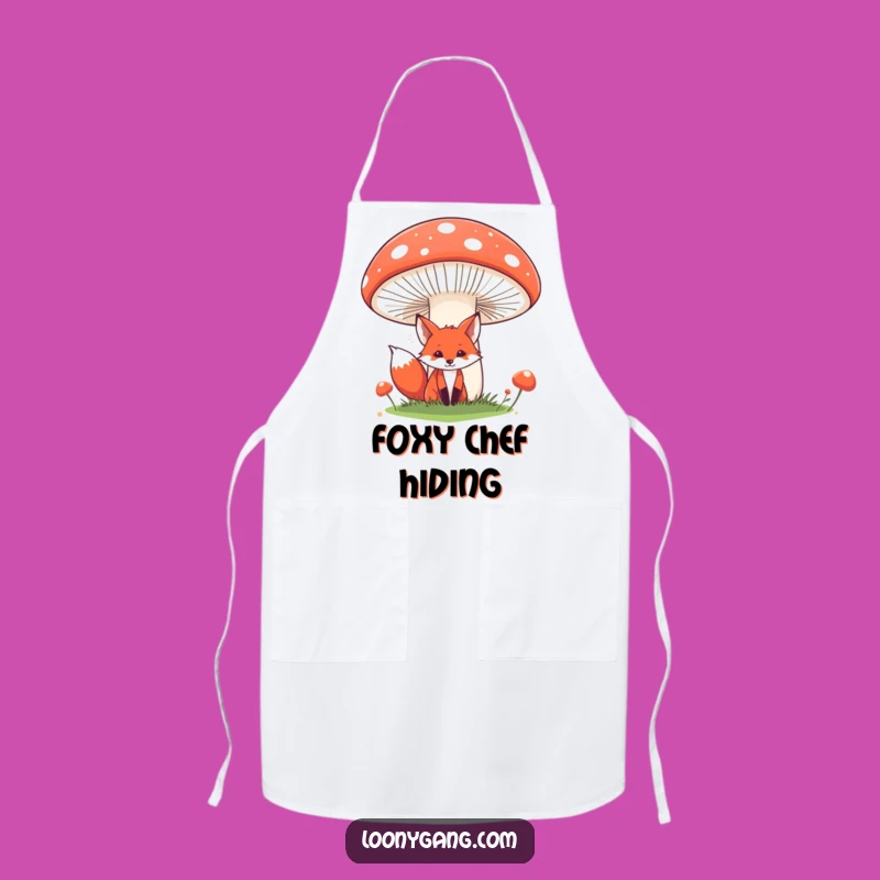 Funny Fox Apron: Chef's Hidden Fox Behind Mushroom, Kitchen Whimsical Funny Gift