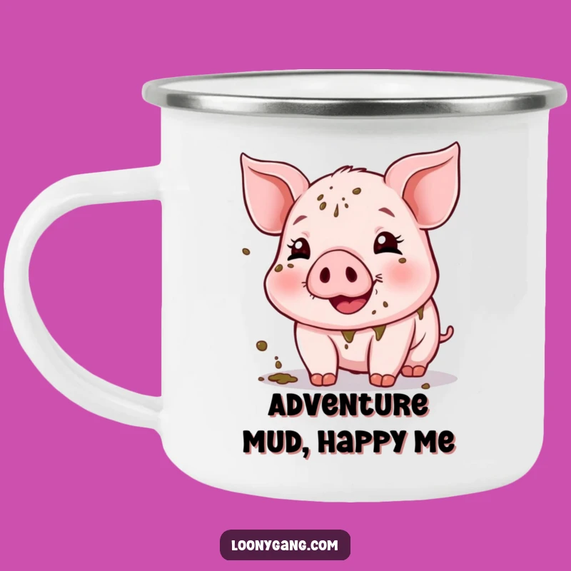 Funny Muddy Piglet Camping Mug: Enjoy Your Adventure with this Cheerful Farm Design