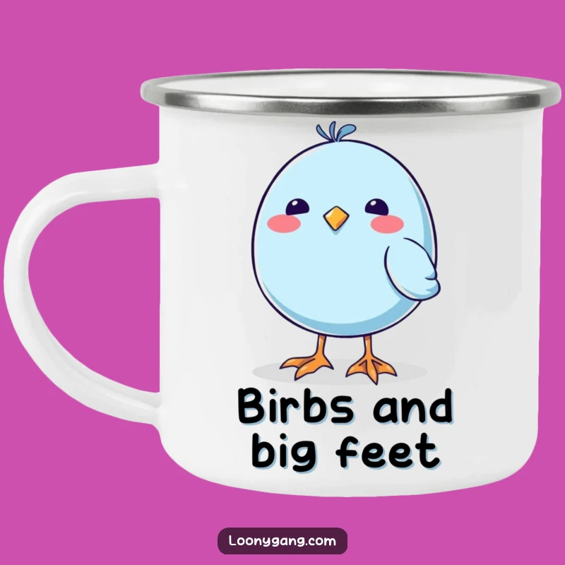 Funny Blue Bird Camping Mug: Comical Wobbly Feet Enamel Mug Is A Hilarious Gift