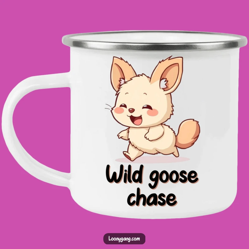 Funny Camp Mug: Giggling Creature's Tail Chase Adventure