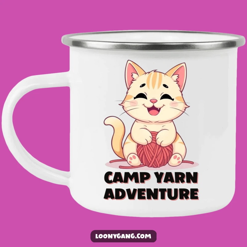 Funny Cat Yarn Camping Mug: Tangled Adventures, Durable Funny Gift for Campers