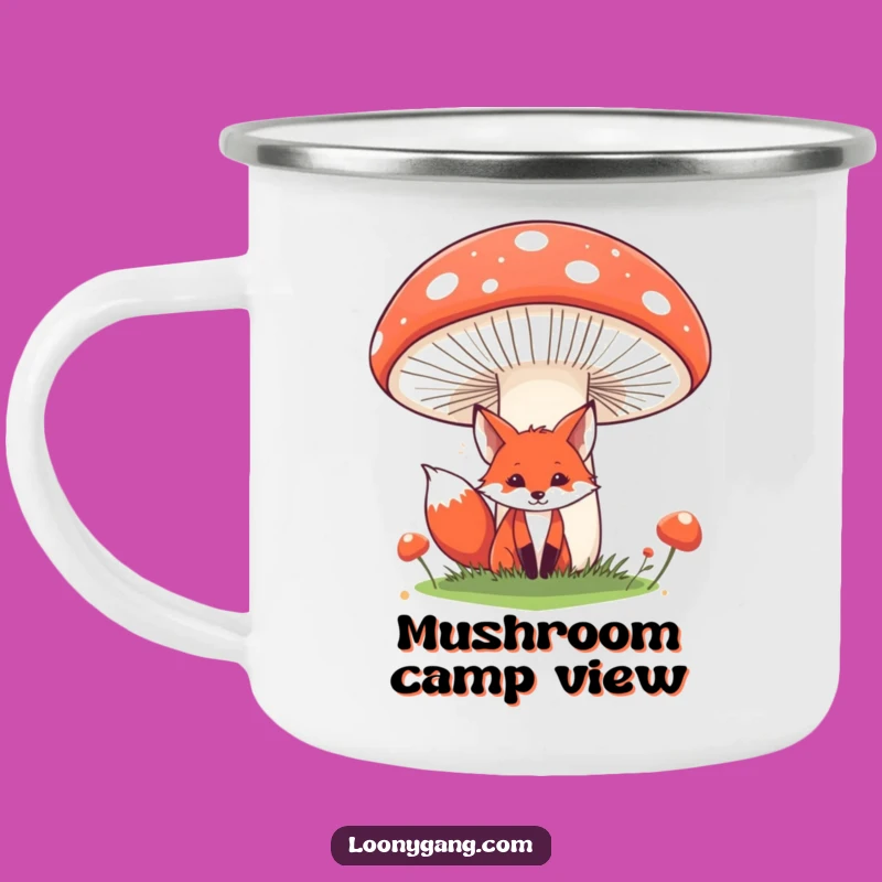 Funny Fox Camping Mug: Enamel Hidden Fox Behind Mushroom, Durable Funny Outdoor Gift