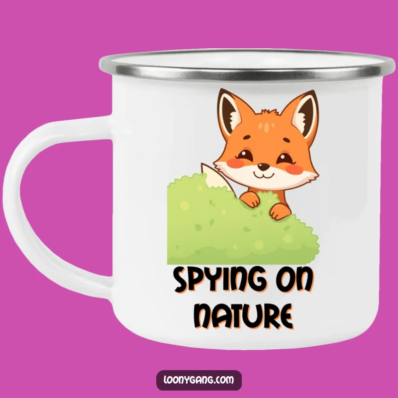 Funny Fox Camping Mug: Mischievous Grin Peeking Outdoor Adventure