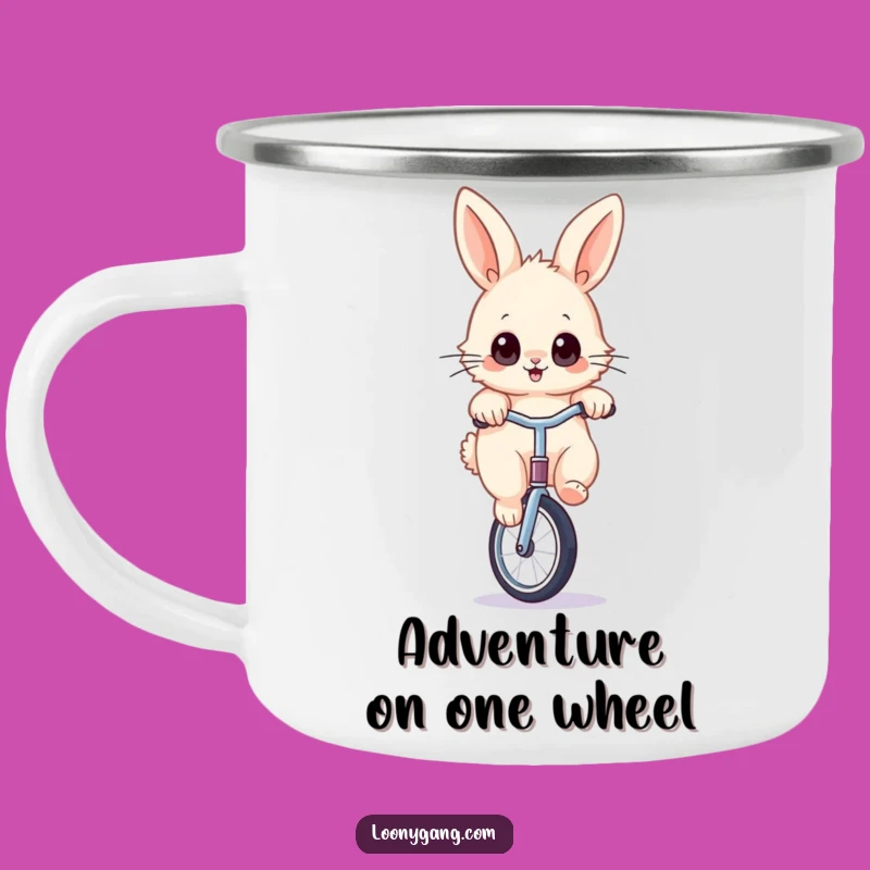 Funny Rabbit Unicycle Camping Mug - Durable and Hilarious Outdoor Companion