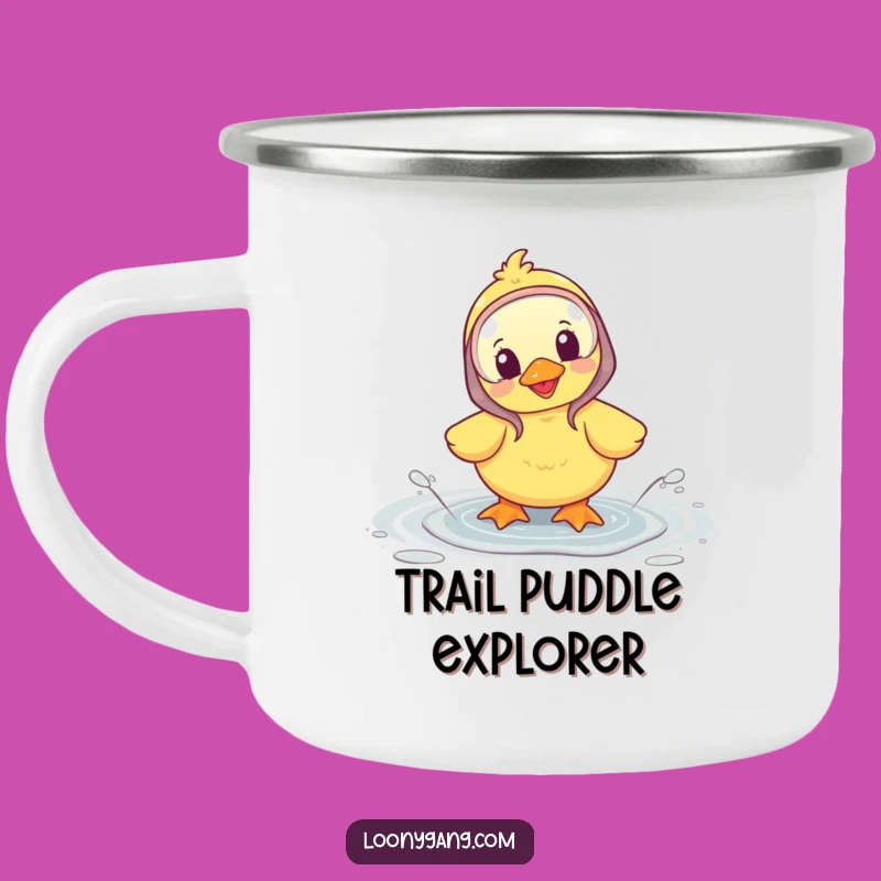 Funny Duckling Camp Mug: Cheerful Enamel Cup with Galoshes, Perfect Outdoor Gift