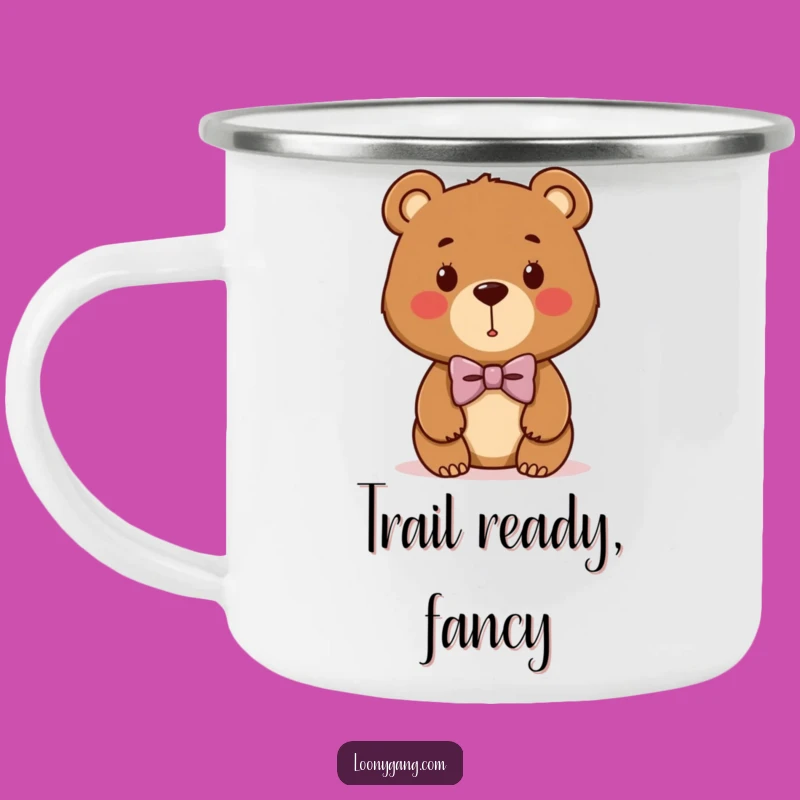 Funny Bear Cub Bowtie Enamel Mug: Durable Cartoon Bear Camping Gift, Perfect Funny Outdoor
