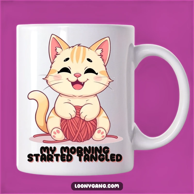 Funny Cat Yarn Mug: Happy Tangled Mess, Perfect Funny Gift for Knitters