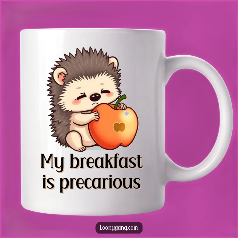 Funny Hedgehog Apple Balance Mug: A Bewildered Cub Makes A Hilarious Gift