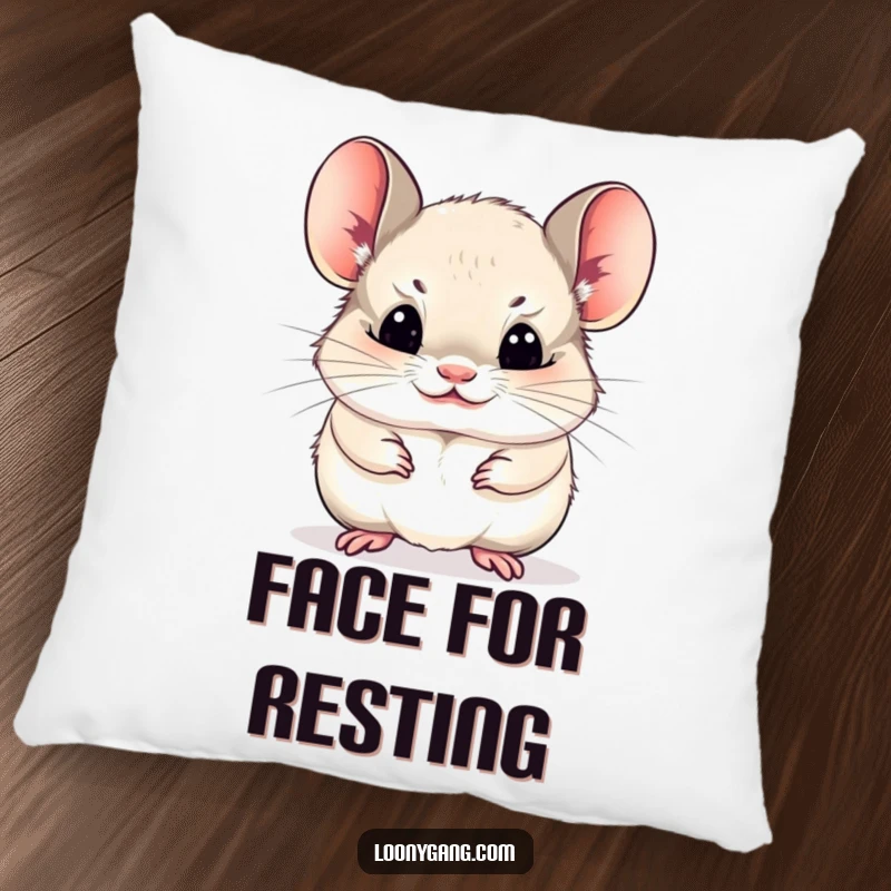 Funny chinchilla cub making a funny face, soft accent pillow, cute pet decor.