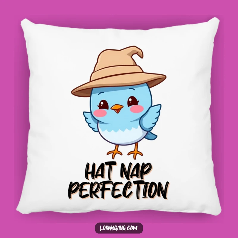 Funny Blue Bird Pillow: Soft Quirky Bird in Big Hat, Cozy & Hilarious Funny Gift Decor