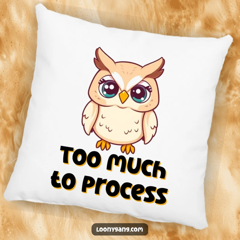 Funny pillow showing a startled owl with its eyes popping out, soft and comfortable decorative item, great funny gift.