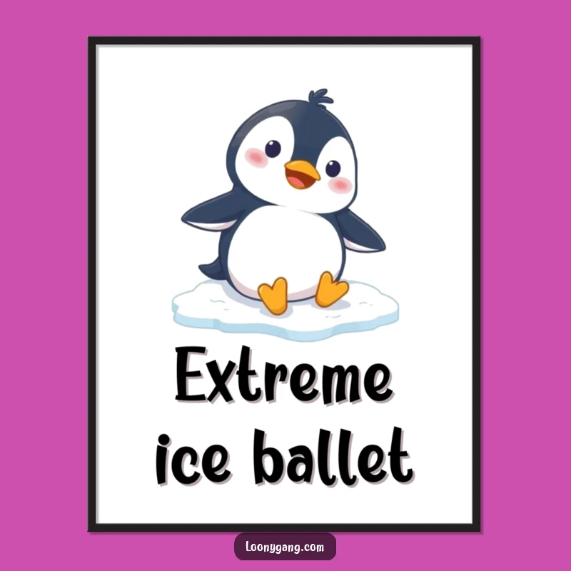 Funny Penguin Slipping Digital Art Print: Instant Cartoon Wall Decor for Laughs