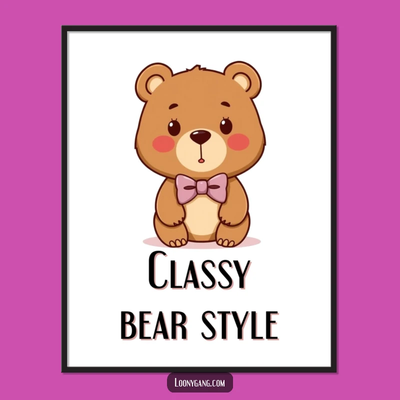 Funny Bear Cub Bowtie Digital Art: Instant Cartoon Bear Download, Unique Funny Gift Idea