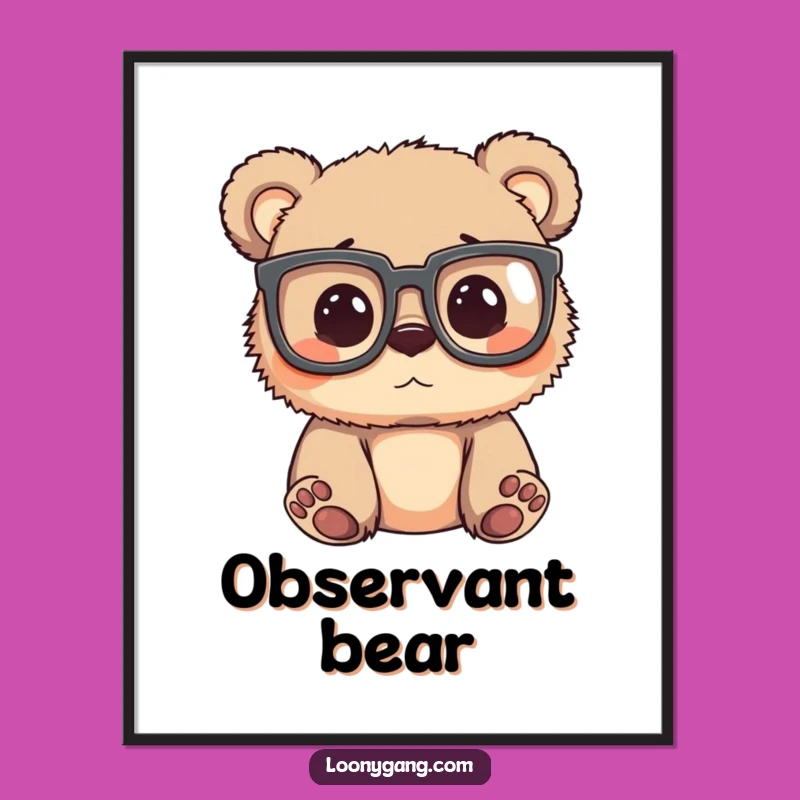 Funny Bear Cub Glasses Digital Art: Instant Silly Download