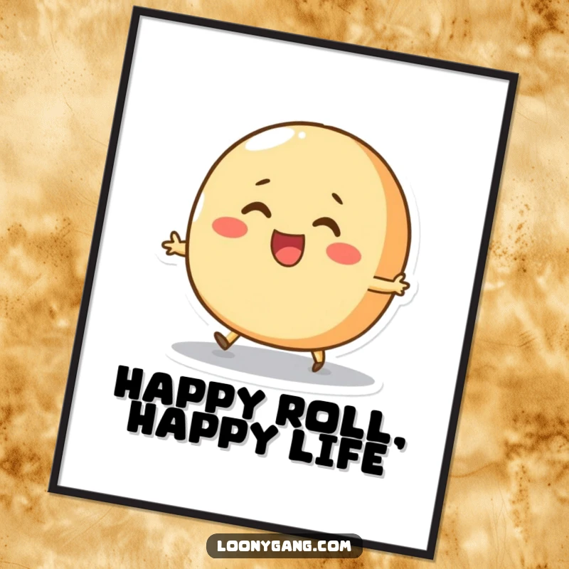 Funny Bread Roll Skip Digital Art Print featuring a round, cheerful bread roll character attempting to skip with pure joy, ready to bring wholesome charm to any frame.
