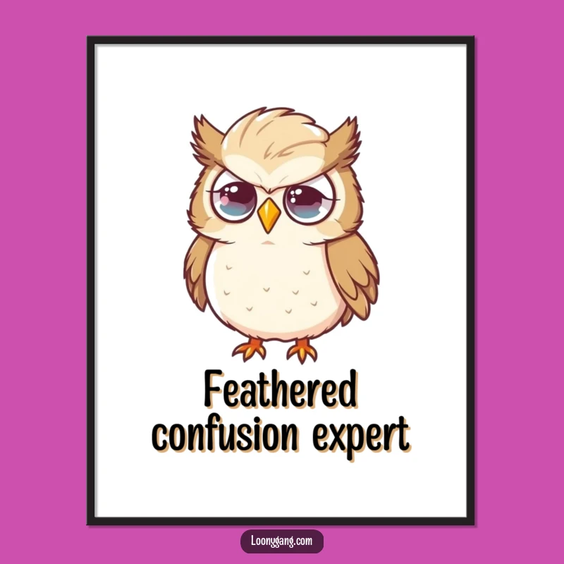 Funny Flustered Owl Digital Print, Oversized Feather Art, Instant Humorous Decor Gift