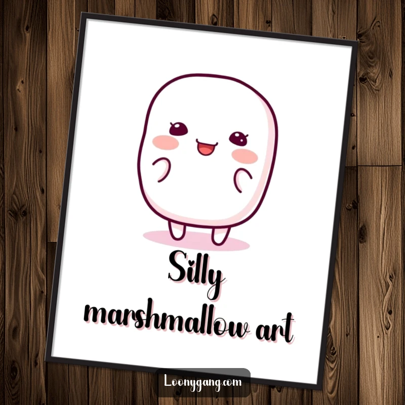 Funny Marshmallow Wiggle Digital Art Print featuring a happy, jiggly marshmallow character wiggling with pure silliness, ready to bring sweet charm to any frame.