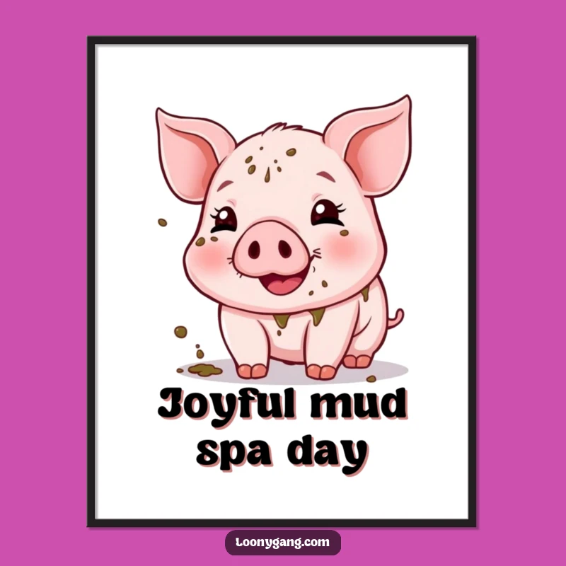Funny Muddy Piglet Digital Art Print: Instant Joy with this Cheerful Farm Design
