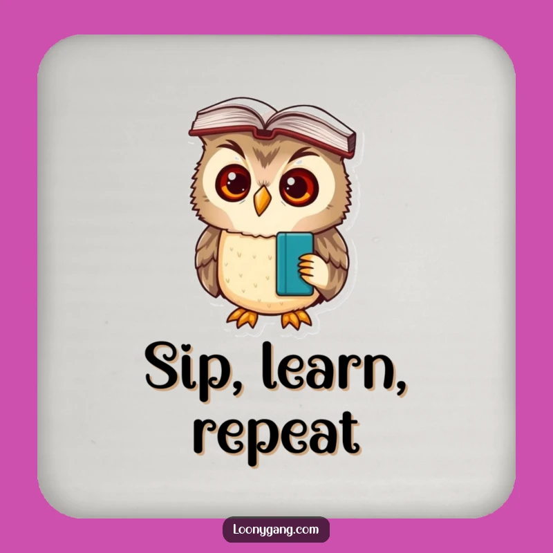 Funny Owl Cub Book Head Coasters - Bewildered Scholar Set