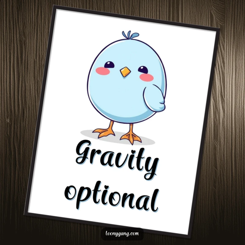 Funny Wobbly Feet Blue Bird Poster, vibrant wall art of a blue bird with comically large, wobbly feet, full of character.