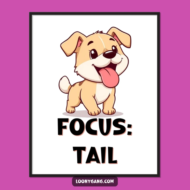 Funny Dog Chasing Tail Poster: Hilarious Wall Art for Dog Lovers