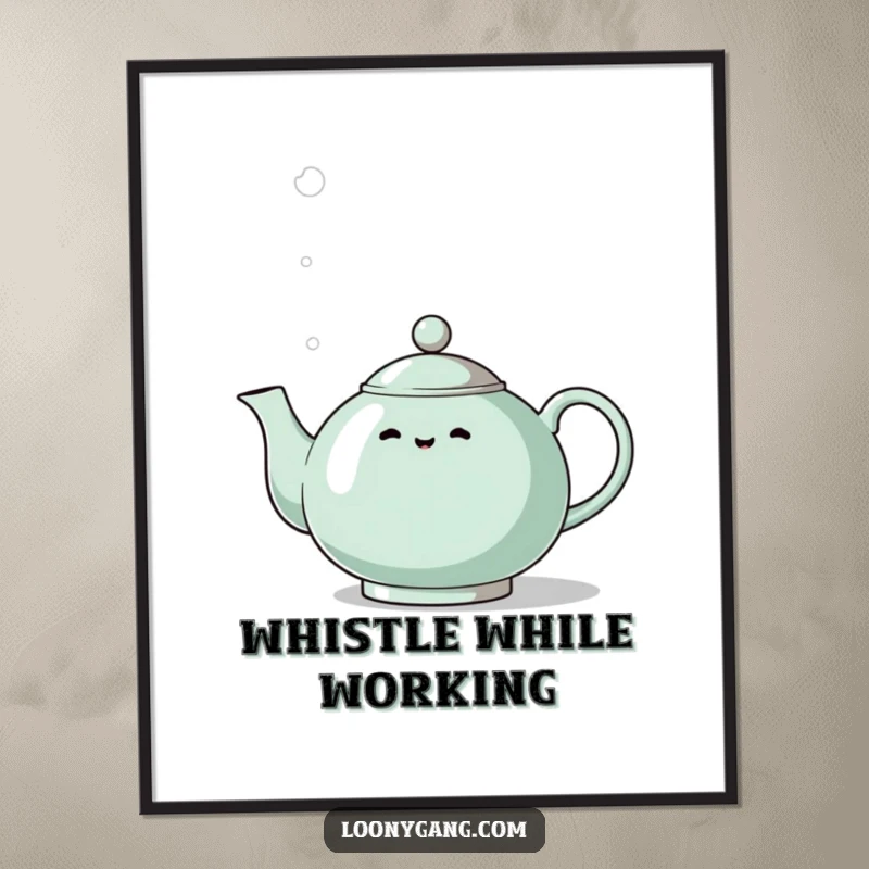 Funny Eccentric Teapot Poster: An eccentric teapot whistles dramatically with a steam effect, bringing theatrical humor to wall art.