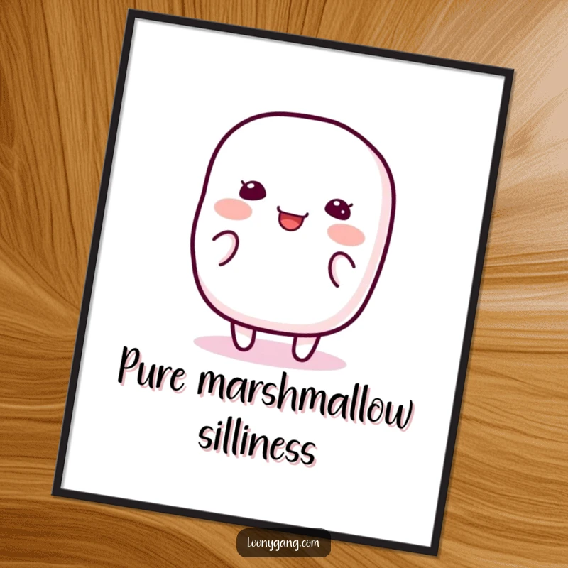 Funny Marshmallow Wiggle Poster capturing a happy, jiggly marshmallow character wiggling with pure silliness, a sweet and comical addition to any wall.