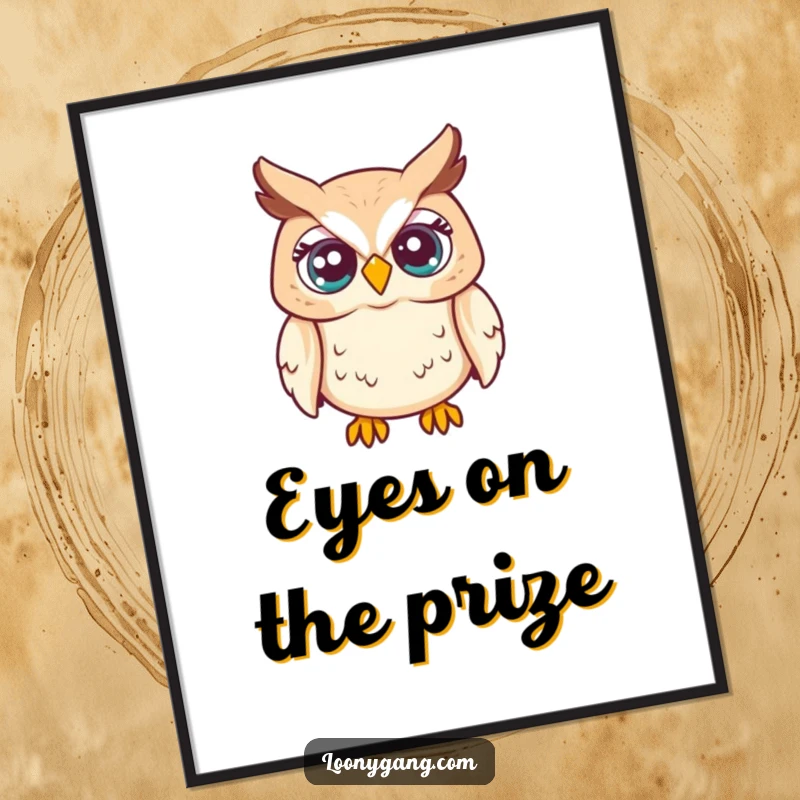 Funny poster art of a startled owl with eyes popping out, humorous wall decor, great funny gift.