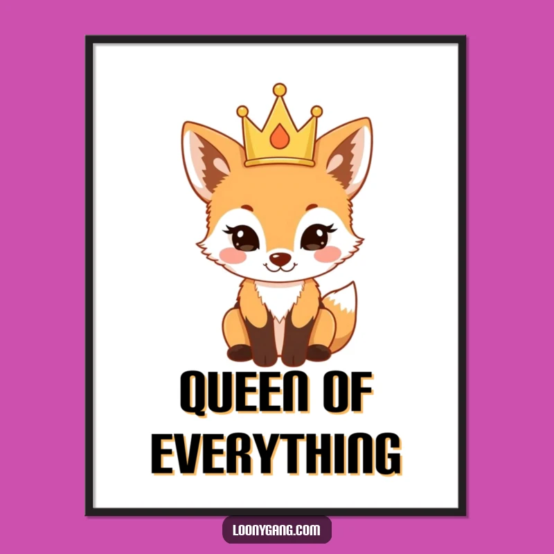 Funny Proud Fox Cub Crown Poster: Majestic Art, Quirky Funny Gift