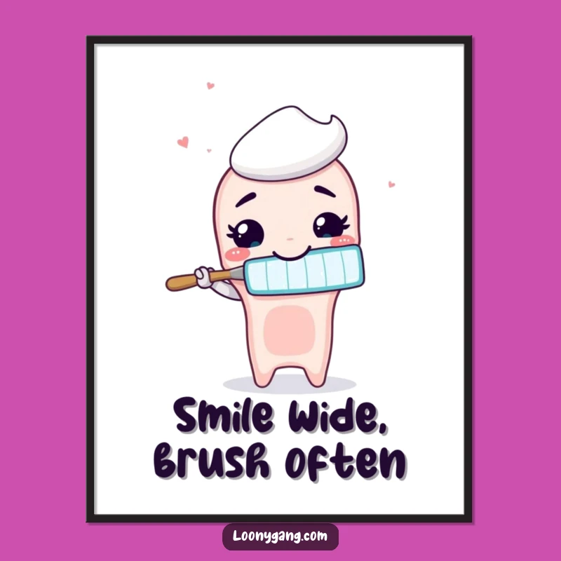 Funny Toothbrush Poster: Silly Smile Brushing Air - Wall Art Humor!
