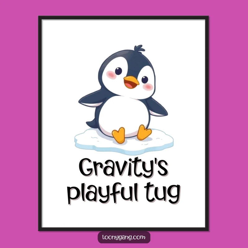 Funny Penguin Slipping Poster: Whimsical Cartoon Wall Art for Humorous Decor
