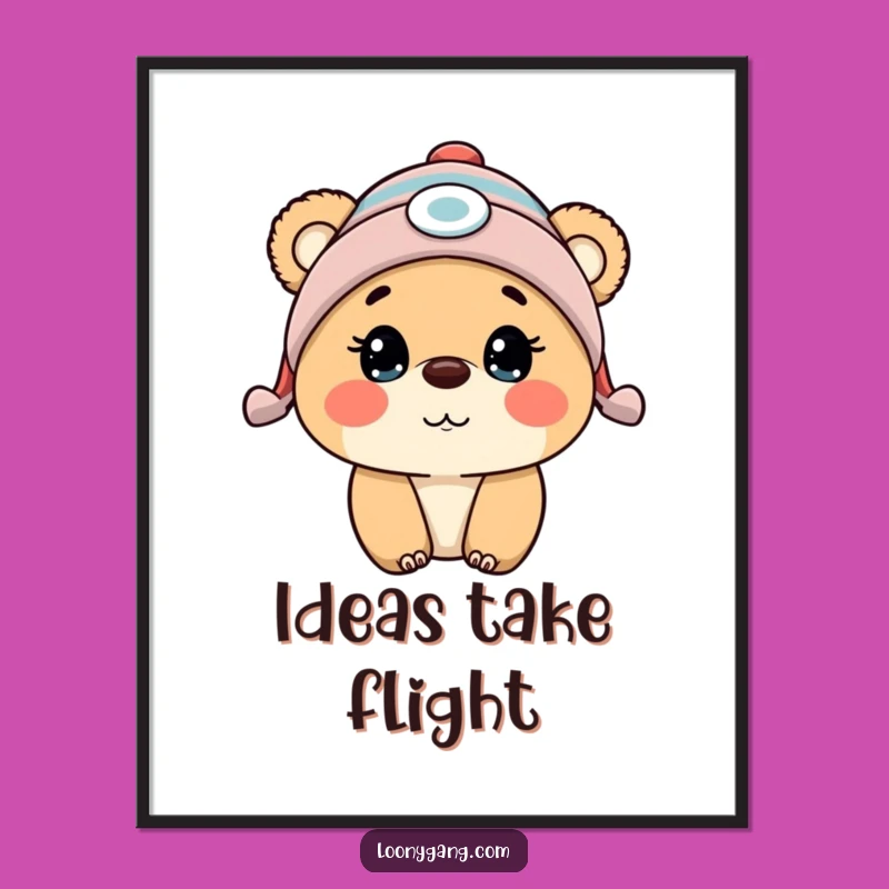 Funny Surprised Bear Cub Propeller Beanie Poster A Hilarious Wall Art Gift