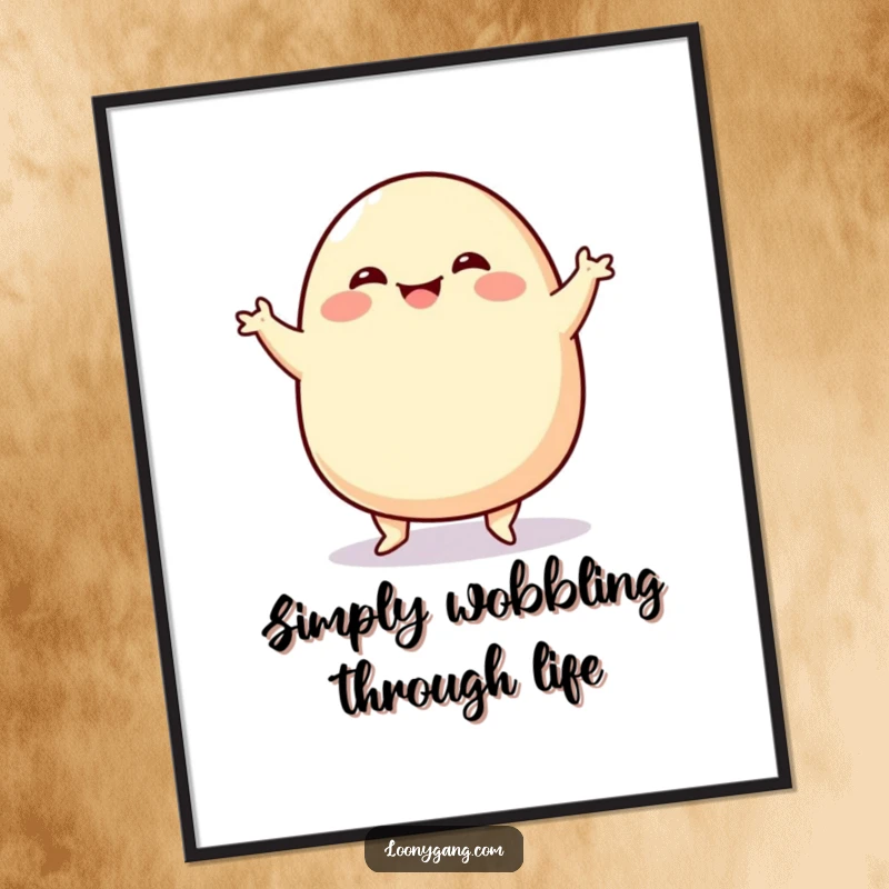 Funny Blob Jig Poster showcasing a round, smiling blob character mid-hilarious jig, a vibrant and comical piece of art for any wall.