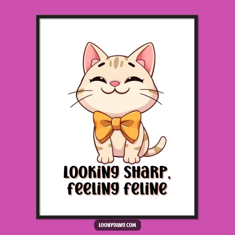 Free Printable Cat Art: Funny Bowtie Cat Downloadable Wall Decor