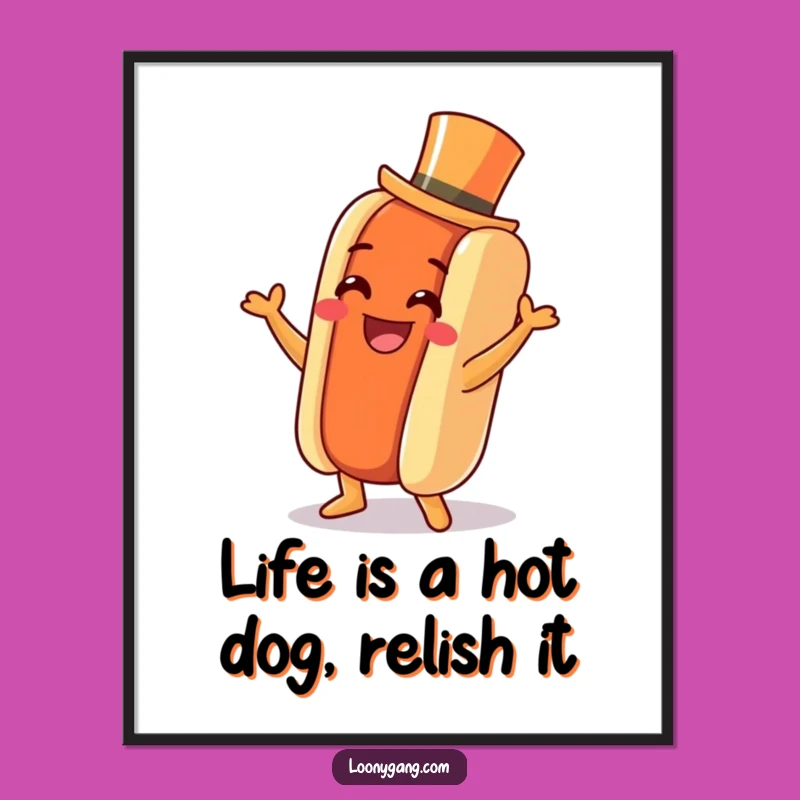 Free Printable Wall Art: Dancing Hot Dog - Whimsical Food Art Download