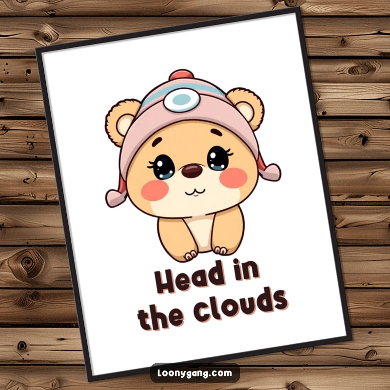 Funny Free Printable Wall Art of a surprised bear cub in a propeller beanie, bringing cheer to any room.