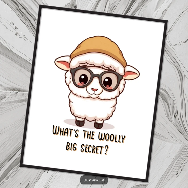 Funny Free Printable Wall Art: A sheep wearing a ridiculous disguise peeks out playfully.