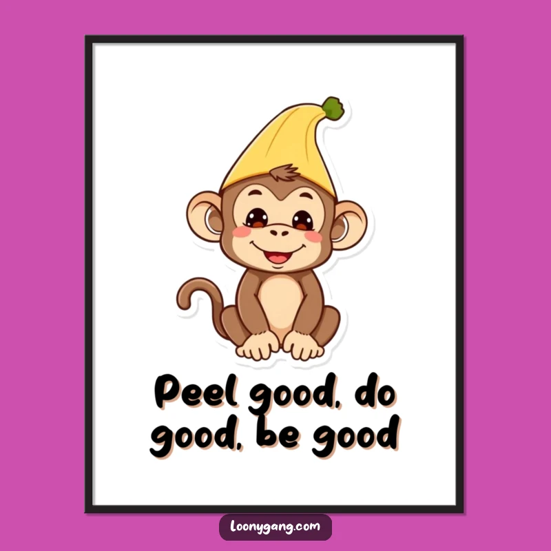 Free Printable Monkey Wall Art: Banana Hat Humor Downloadable Decor