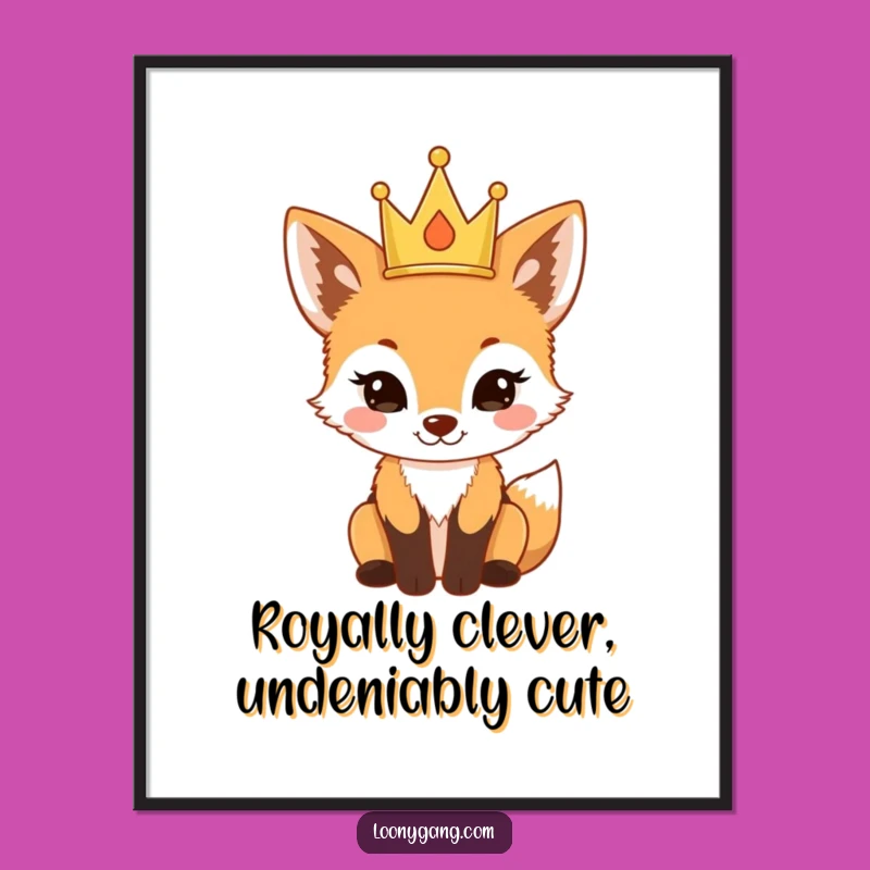 Funny Free Printable Wall Art: Proud Fox Cub Crown, downloadable art gift!