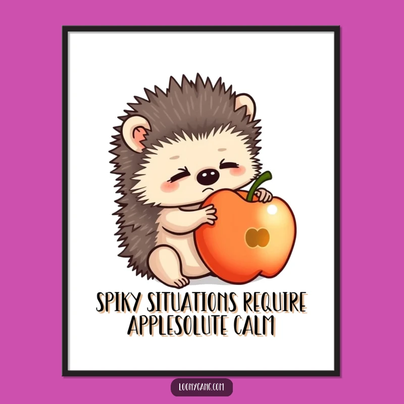 Funny Free Printable Wall Art: Bewildered Hedgehog Apple Balance Art Downloadable Gift!