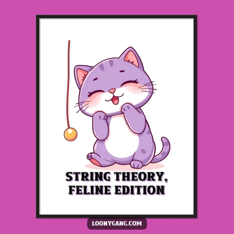 Free Printable Wall Art: Purple Cat String Play, Funny Downloadable Decor for Whimsical Homes