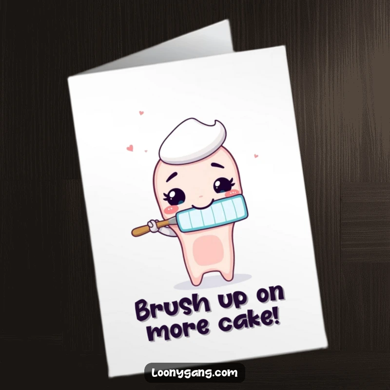 Funny Free Printable Birthday Card: Animated toothbrush with a huge silly grin brushing air, spreading joy.