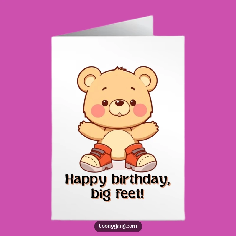 Free Printable Bear Birthday Card: Big Shoes Wobble Downloadable Gift