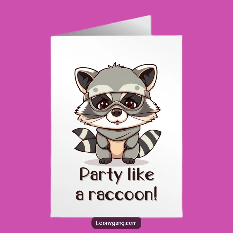 Funny Free Printable Birthday Card: Giggling Bandit Raccoon - Mischievous Downloadable Fun