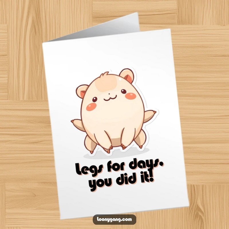 Funny Free Printable Congratulations Card: A smiling creature with six short legs does a happy wiggle.