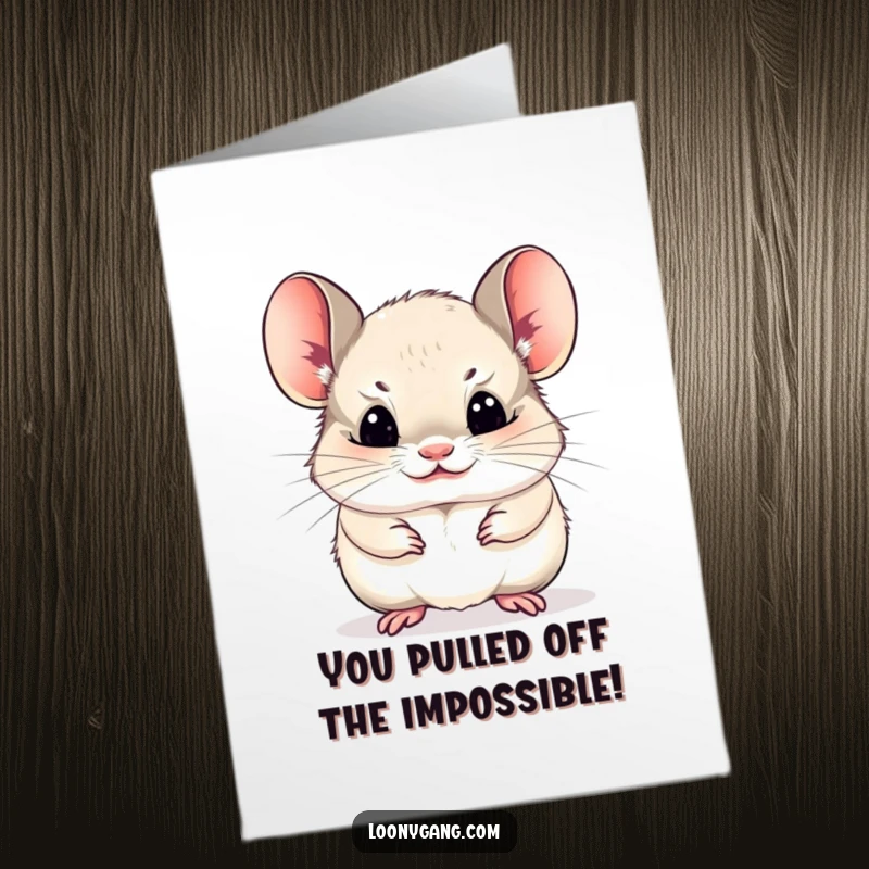 Funny Free Printable Chinchilla Congratulations Card: Comical cub makes a funny face, celebrating an achievement.