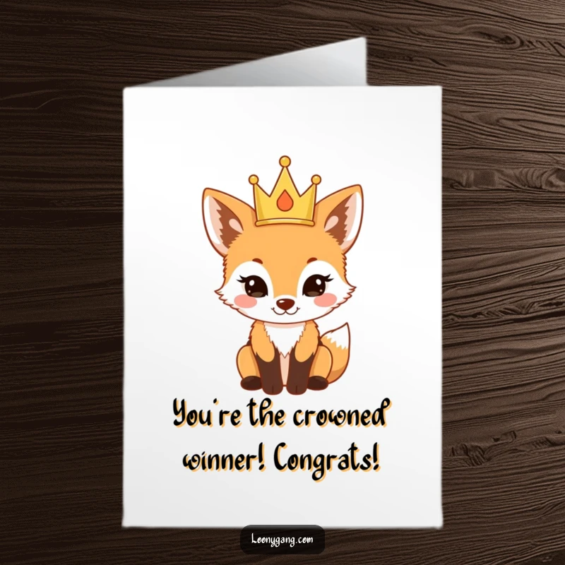 Funny Free Printable Congratulations Card: A regal fox cub stands proudly wearing a miniature crown.