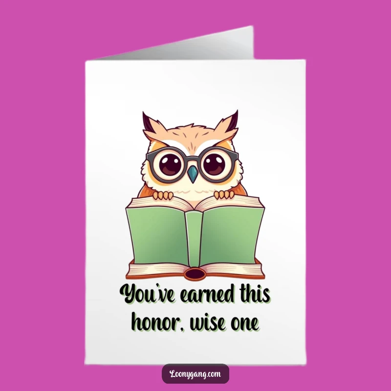 Free Printable Congrats Card: Wise Owl Over Book, Humorous Downloadable Greeting for Success