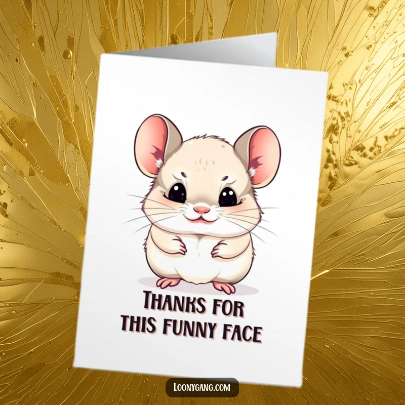 Funny Free Printable Chinchilla Thank You Card: Comical cub makes a funny face, sending thanks.